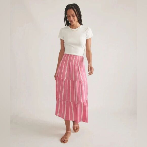 MARINE LAYER corinne double cloth maxi skirt cotton gauze fuchsia stripe size XS - Picture 1 of 6
